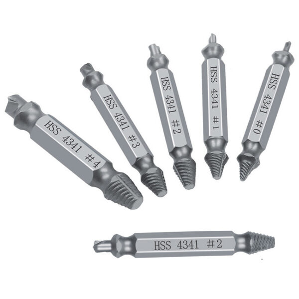 6-Piece Stripped Screw Remover Set – HSS 4341 Steel Damaged Bolt Extractor Kit
