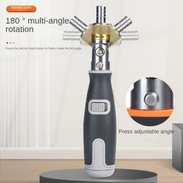 10-Bit Multi-Angle Ratchet Screwdriver - Compact Tool with Integrated Bit Storage