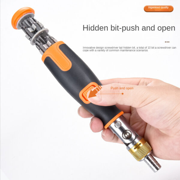10-Bit Multi-Angle Ratchet Screwdriver - Compact Tool with Integrated Bit Storage