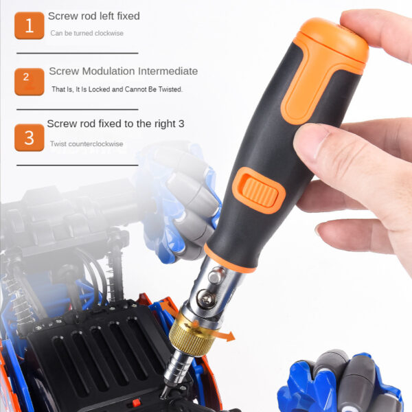 10-Bit Multi-Angle Ratchet Screwdriver - Compact Tool with Integrated Bit Storage
